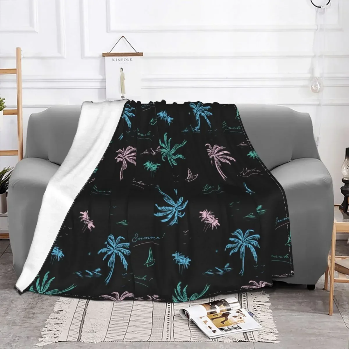 Hawaii Style Leaf Blanket Flannel Decoration Breathable Warm Throw Blanket for Bed Outdoor Bedding Throws