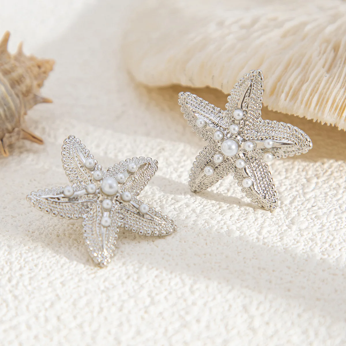 LATS Trendy Gold Color Simulated Starfish Stud Earrings for Women Exquisite Small Star Pearl Earring Summer Beach Daily Jewelry image 4
