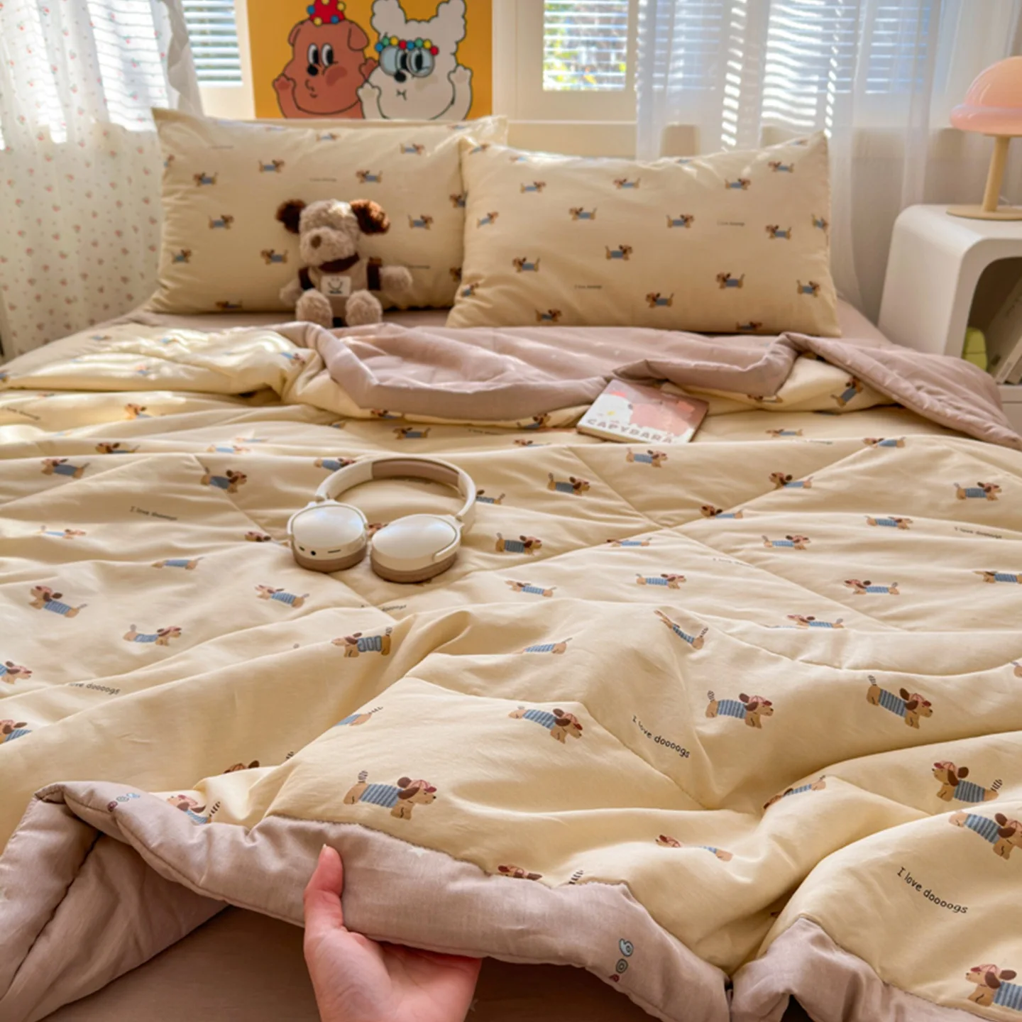 Full Cotton Summer Quilt Four Piece Set Cartoon Cotton Air Condition Comforter Kids Dormitory Bedding