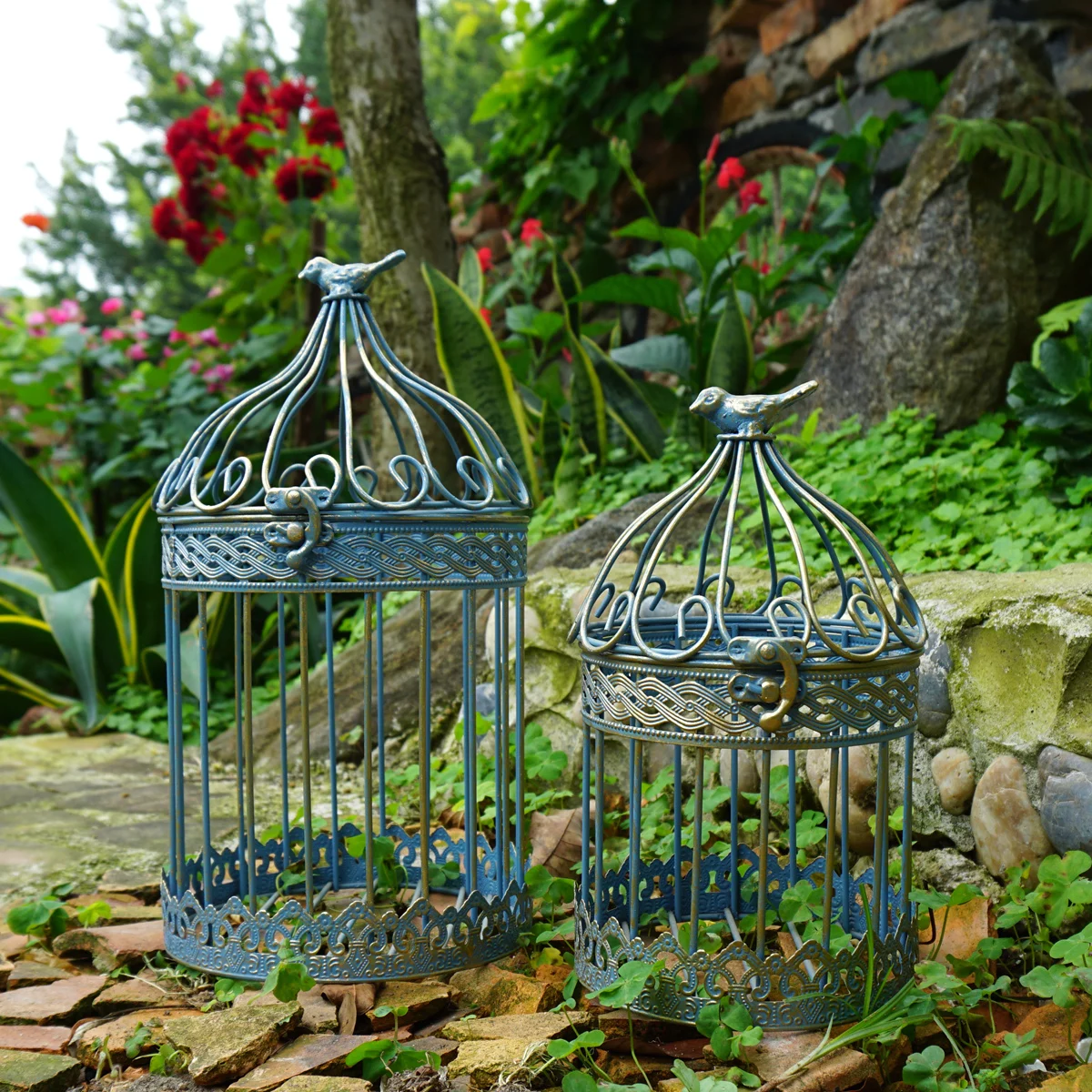 Set 2 Pieces Home and Garden Iron Vintage Bird Cage Decoration