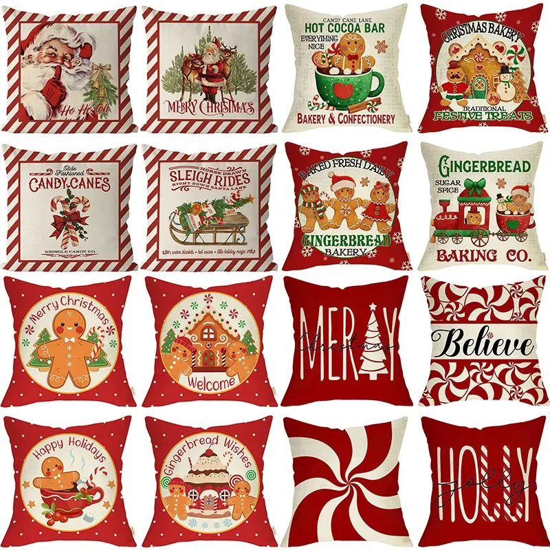 Pillow Cover Christmas Cushion Cover Christmas Tree Red Pillow Square Pillowcase Winter Vacation Sofa Home LivingRoom Decoration