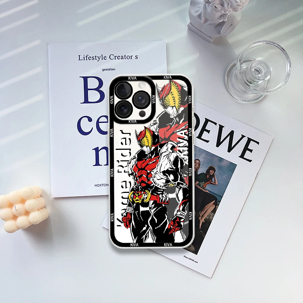 Casing ponsel Anime keren untuk iphone 11 12 13 14 15 16 Plus ProMax casing ponsel tahan benturan cangkang perbatasan transparan pengendara k-kamen