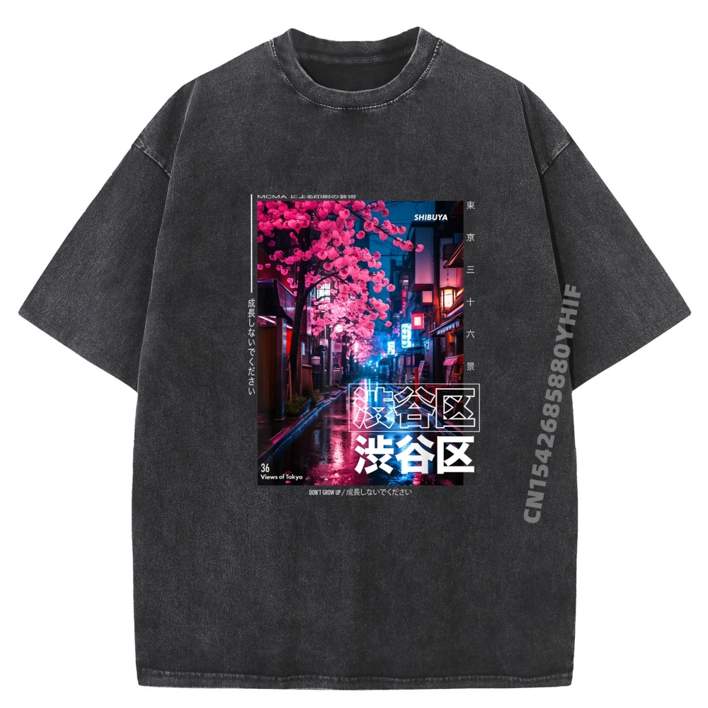 

Japanese Retro Aesthetic Shibuya Tokyo Streetwear Men Washed Shirts For Men Comfortable Printed Clothes