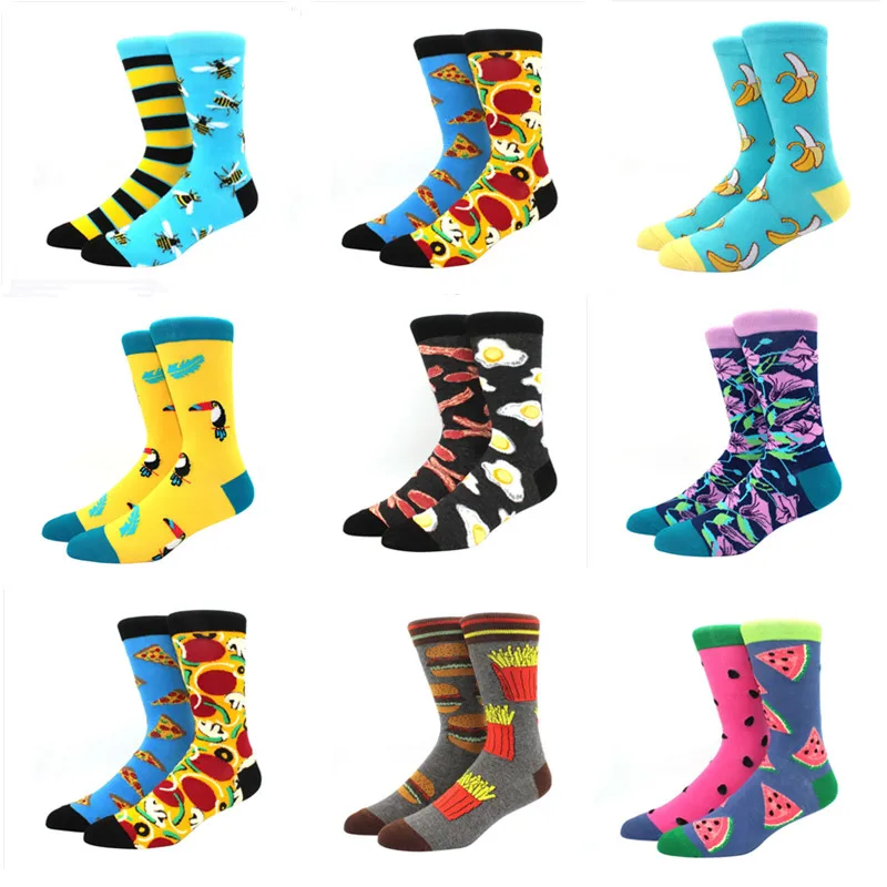 

1 Pair New Style Pure Cotton Trend Left and Right Foot Socks Cartoon Casual Fruit Banana Flamingo Egg Couple Kateboard Socks