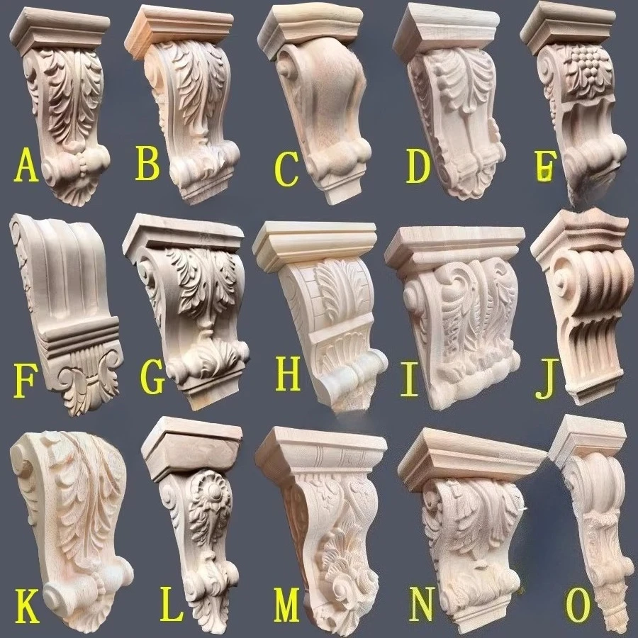 Wood Carving Fallen Side Column French Applique Carving Roman Solid Wood Carving Flower European Beam Tray Cabinet Decorative