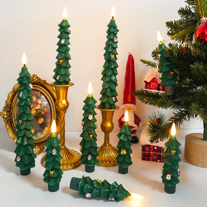 Pair christmas pine tree candle 13cm flameless paraffin Wax portable atmosphere lighting decors for  indoor outdoor event party