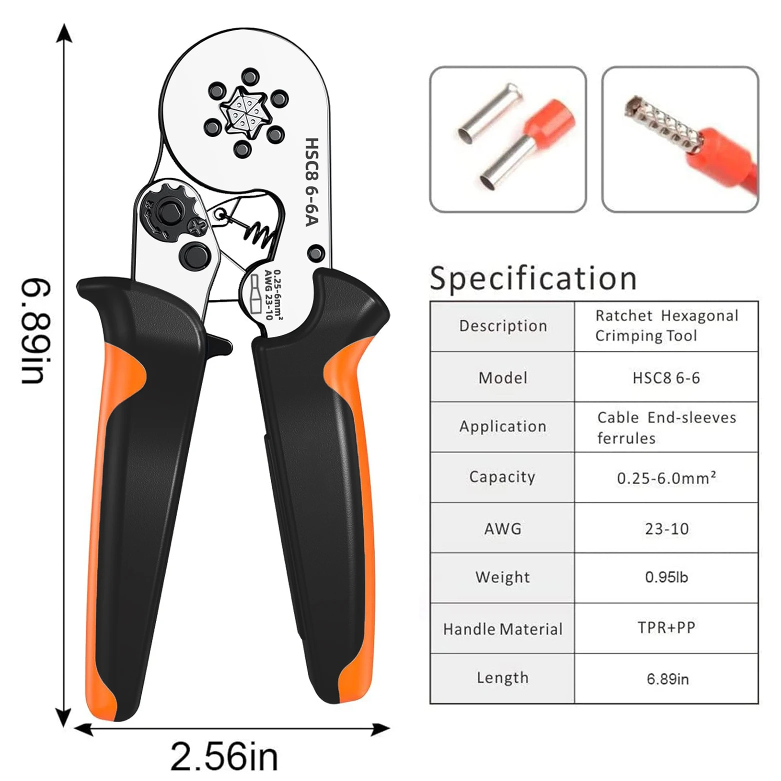 Ferrule Sleeves Terminal Crimping Tools Mini Electrical Pliers HSC8 6-4/6-6(0.25-10mm²/0.25-6mm²) Wire Connection Repair Clamp
