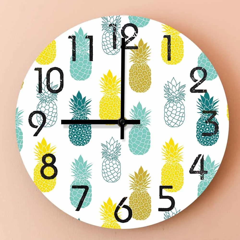 Pineapple Summer Fruit Inspired Art Clock For Kitchen Dinning Room Tropical Home Decor Timepieces Botanical Silent Quartz Clock