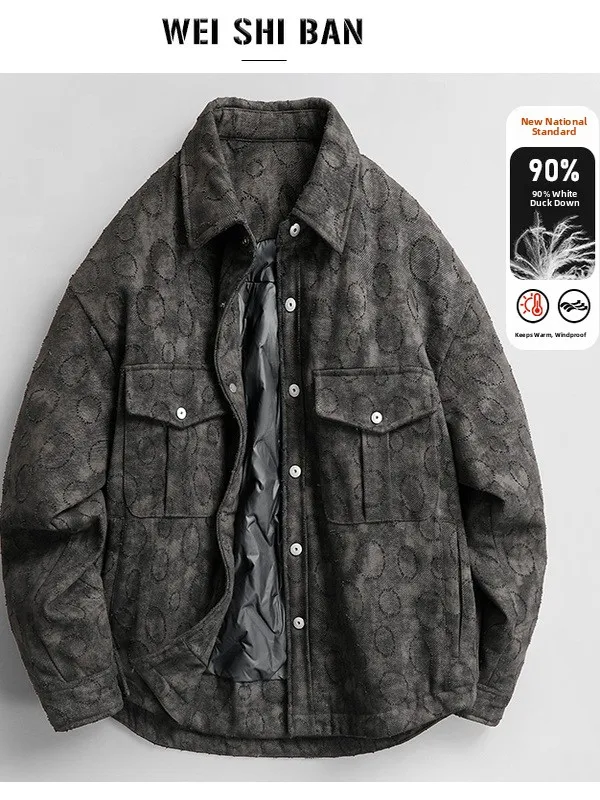 

Мужская утепленная джинсовая куртка с вышивкой в стиле ретро, на утином пуху, короткая, повседневная, городская, верхняя одежда