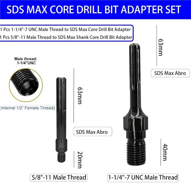 【TODAY-ONLY!】Converter For Concrete Core Bit, 1-1/4"-7 UNC Male Thread And 5/8"-11 Male Thread To SDS Max Core Drill Bit Adapter