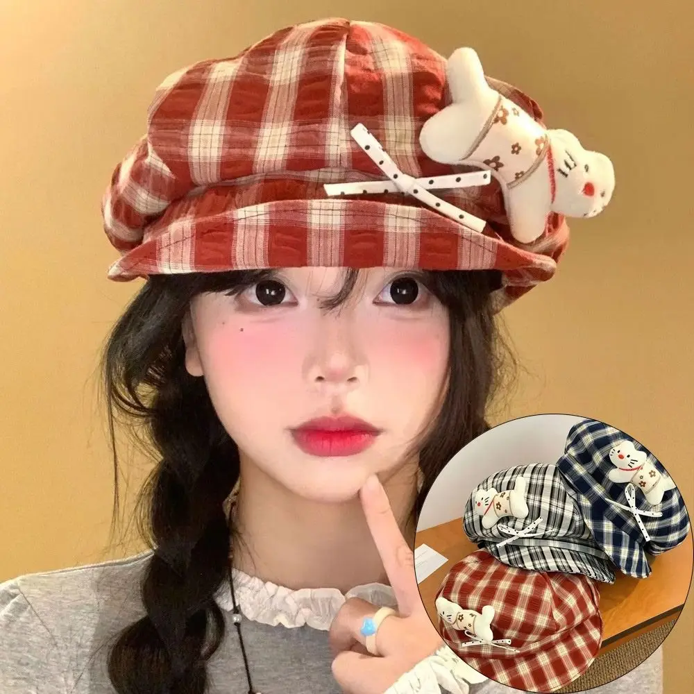 Cute Face Slimming Plaid Beret Hat Sun Protection Thin Design Octagonal Cap Y2K Newsboy Hat Women's Fashion