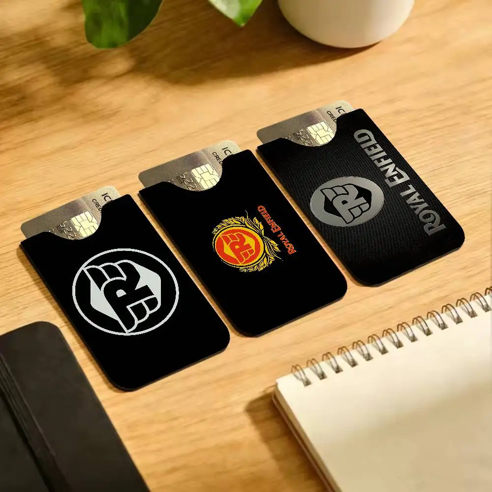 R-ROYALS E-ENFIELDS Logo Ultra-Thin Mini Leather Card Holder Wallets for Men Women Lightweight Soft Genuine Leather Credit Card