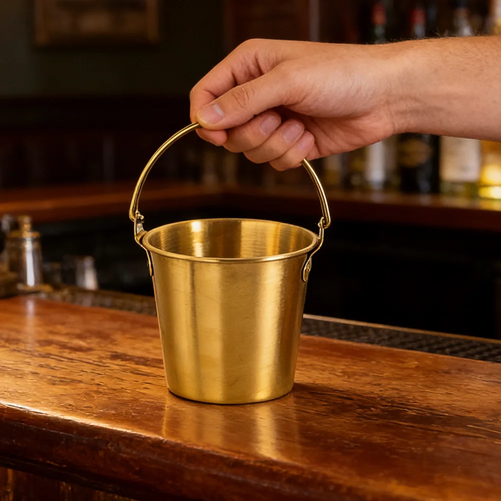 Gold Plated Stainless Steel Mini Bucket with Handle Suitable for Bar Ice Holder Snack Container and Party Decoration Storage