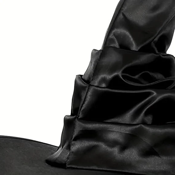 Halloween Schwarzer großer gerüschter Hexenhut für Damen Herren Zaubererhut Spitze Kappe Cosplay Kostümzubehör