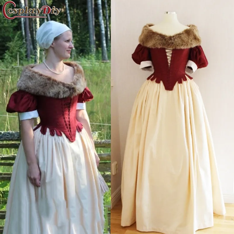 Cosplaydiy 17th century Historical Bodice Skirt and Fur Over Cape Full suit Dress Robe A La Francaise Marie Antoinette Ball Gown