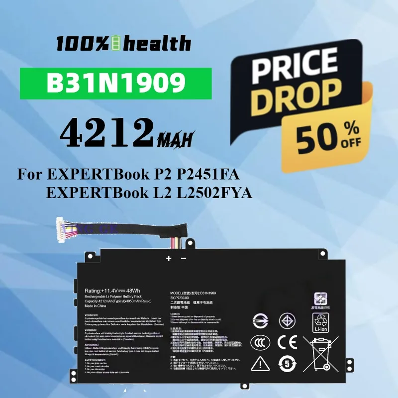 

B31N1909 4212mAh Laptop Battery for ASUS EXPERTBook L2 L2502FYAEXP Lithium Rechargeable Battery