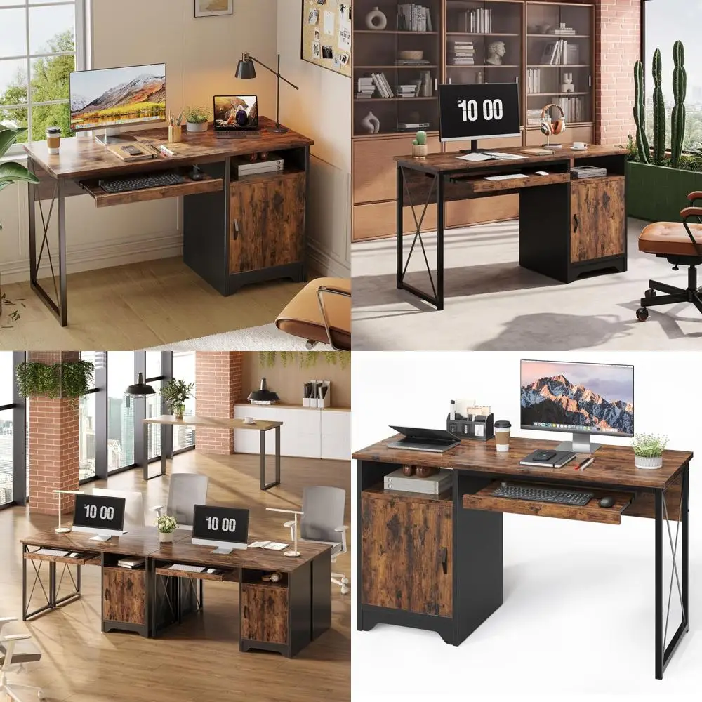 

Компьютерный стол в индустриальном стиле 47 с местом для хранения и переворачивающимся шкафчиком, цвет: рустик-коричневый