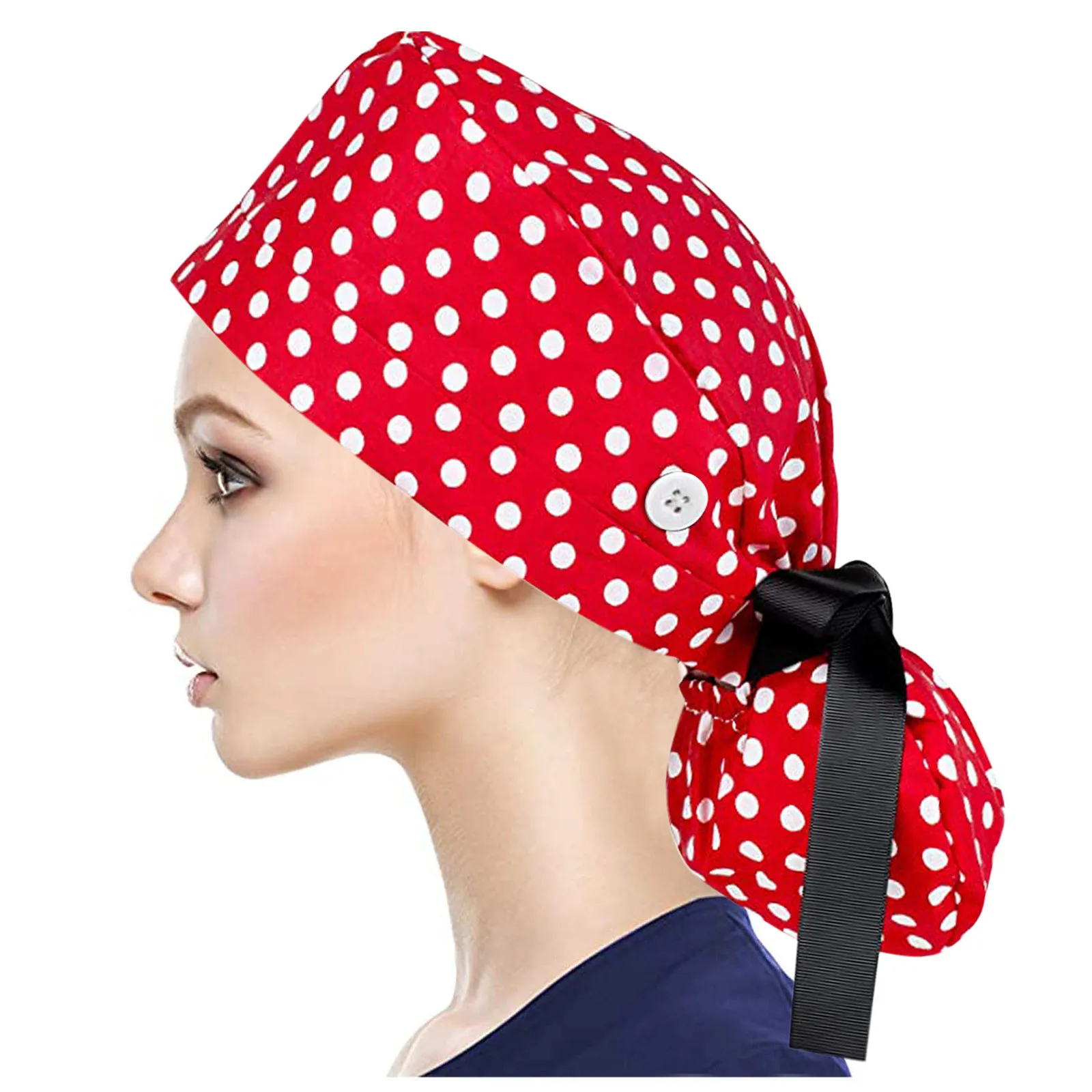 Bonnet d'allaitement réglable pour femme, bonnet de travail de beauté, bonnet d'infirmière à cheveux longs, bonnet de gIslande pour animalerie avec boutons, chapeau bouffant avec bandeau anti-transpiration