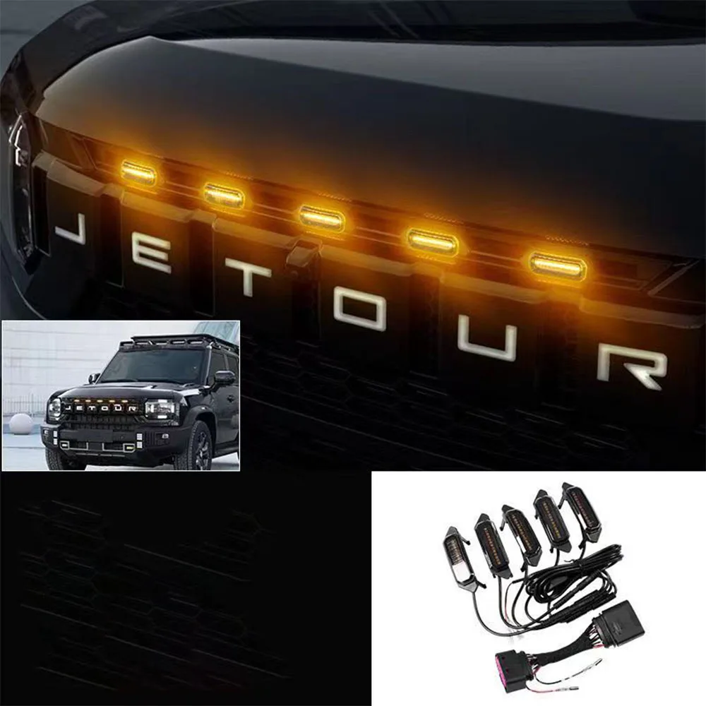 5Pcs/set  for Jetour Traveller T2 LED Grille Light Yellow Amber Lights Wire Harness Daytime Running Grill Light Fog Lamp