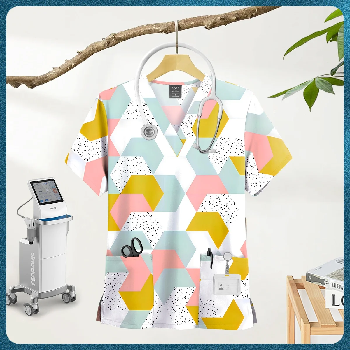 Women's Nursing Clothing High-quality Cartoon Print Top Nurse Accessories Hospital Doctor Medical Uniform Beauty Salon Work Tops