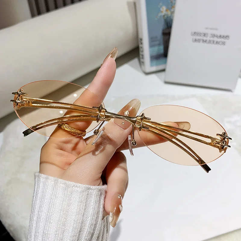 قطع بدون شفة النظارات الشمسية الصغيرة البيضاوي نجمة للنساء موضة جديدة سبائك Y2K نظارات شمسية السيدات الهيب هوب التدرج نظارات شمسية uv400 #3