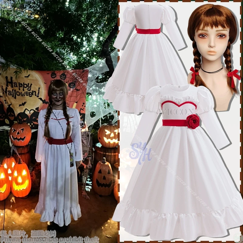 

Кукольные стили, белое платье, детская одежда, красный цветок, кружево, кавайная форма, парик Лолиты, вечерние костюмы на Хэллоуин, аниме, фильм ужасов