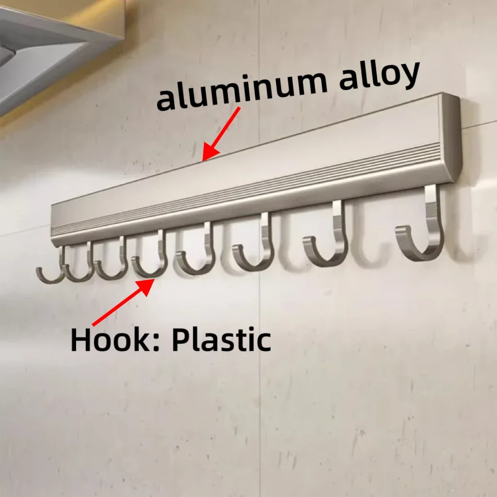 Hooks Rack Wall Mounted Drill-Free Kitchen Utensils Storage Row Hook Holder Bathroom Robe Towel Coat Hangers