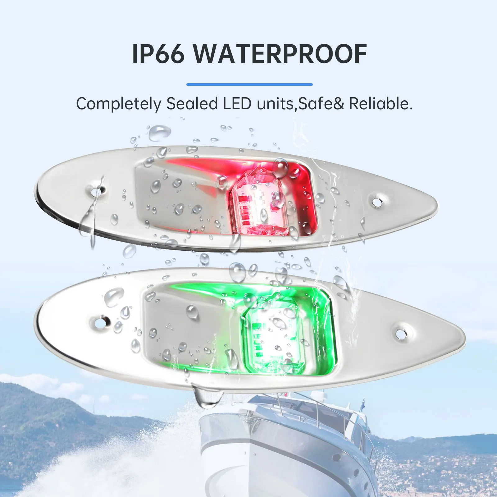 1 Pair Stainless Steel Red&Green 12V Navigation Light Marine Warning Lamps Boat Supplies