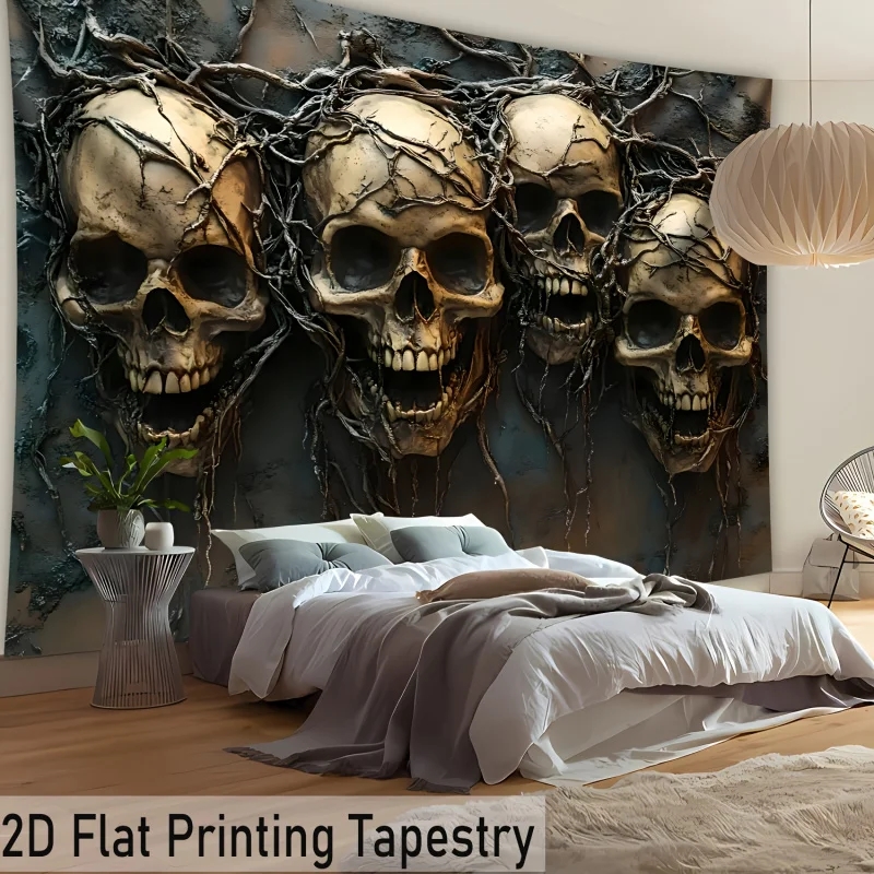 VIKAMA Wandteppich im dunklen Stil mit Totenkopf und Totenranken, 3D-Design, amerikanischer Vintage-Wandbehang, einzigartige Dekoration für Wohnzimmer und Schlafzimmer