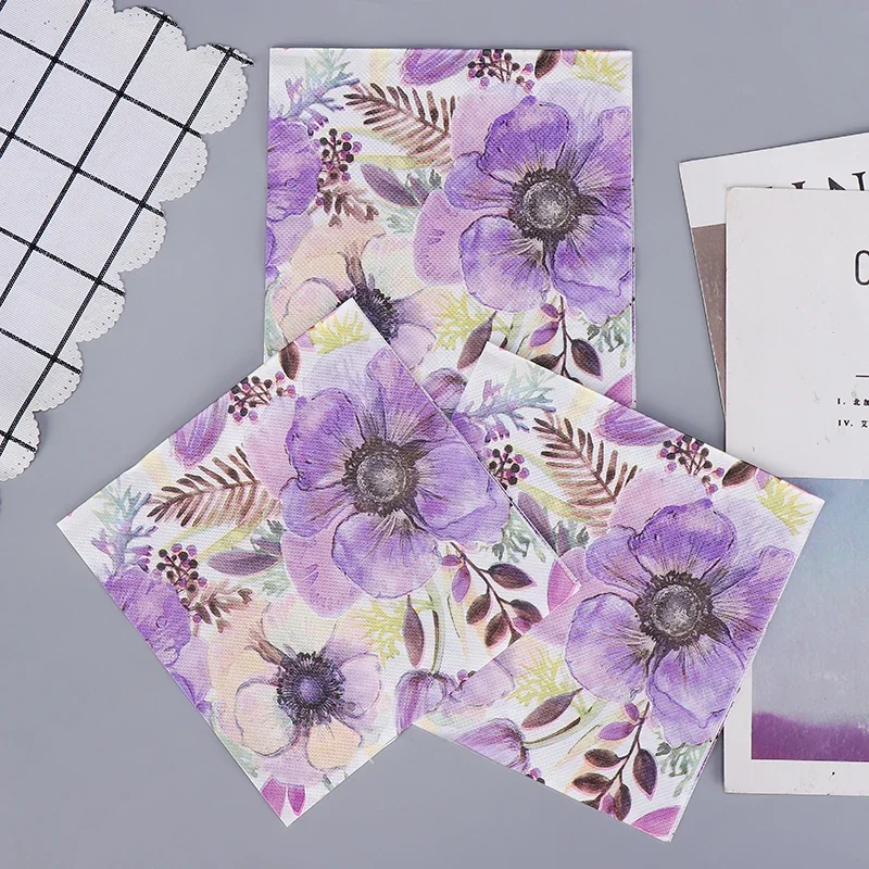 10/20 قطعة 33 سنتيمتر 2 طبقة الأرجواني شقائق النعمان المناديل الملونة كوكتيل المناديل مهرجان المناديل الحفلات DIY Decoupage ورقة #3