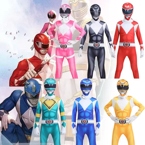 Fantasia Power Samurai Rangers Cosplay Costume Kids Adult Morpher Mighty Morphin Superhero Mask Halloween Jumpsuit Zentai Suit