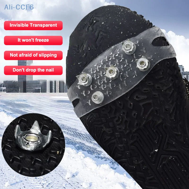 1 Pair 5-Stud Snow Ice Claw Anti Slip Climbing Crampons Grips Unisex Shoes Boots Covers Outdoor Chain Shoe Spikes