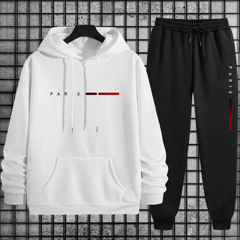 Men Paris Fashion Tracksuit Hoodie and Sweatpants Set with Soft Touch Fabric Autumn Winter Male Home Outdoor Comfort Warm Outfit