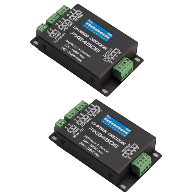 Controlador Led FULL-2X PX24506, decodificador Led DMX 512, controlador decodificador 9A DMX 512, amplificador 12V 24V RGB, tira de luces LED