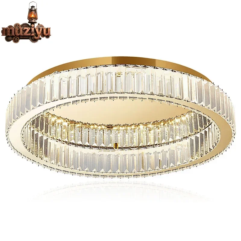 

Muziyu Modern Gold Crystal Ceiling Chandelier for Living Room Bedroom Simple Luxury Round Ceiling Light Led Indoor Decor Lightin