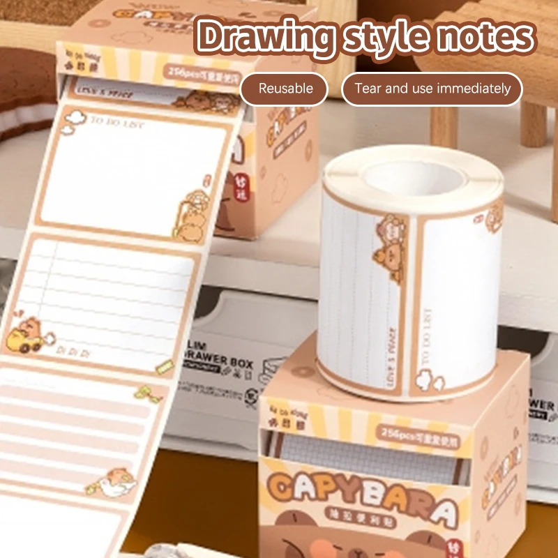 Desenhos animados criativos Pull-Out Sticky Notes, Multi-funcional Tearable, N Times Index Label Stickers, DIY Notebook Decor, 256pcs