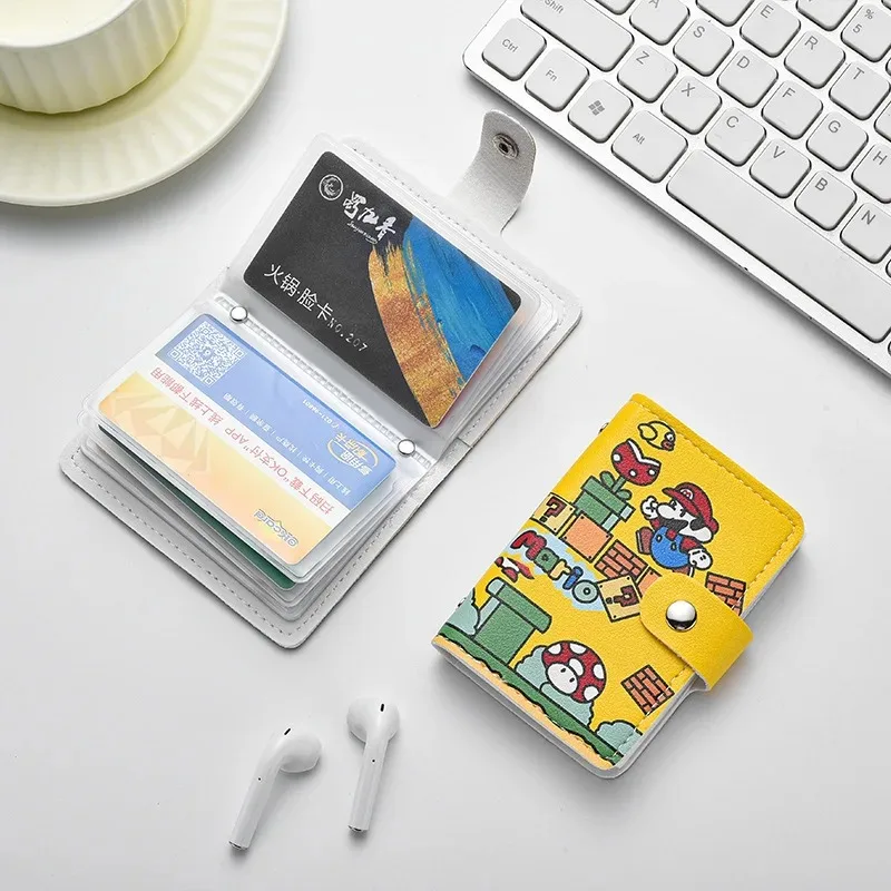 Marios dos desenhos animados bonito saco de cartão grande capacidade multi slot para cartão internet mini compacto bonito feminino anti desmagnetização conjunto de documentos