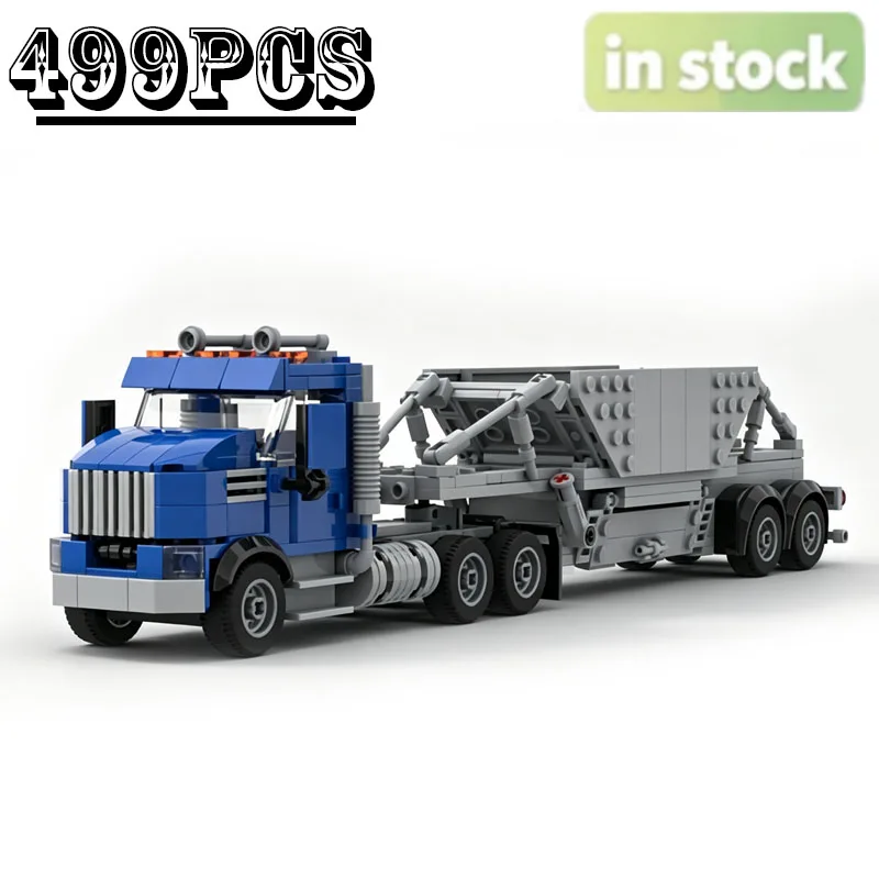 MOC-256466Creative Hand-Assembled tractor&horizontal bottom dumper trailer Model Building blocks Bricks Toy Gift For Adults Kids