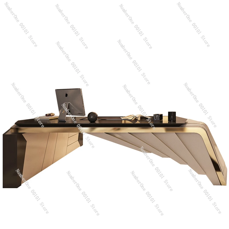 Simple and Modern Design Boss Table, Female President Desk, White Light Luxury Large Class Table Special Shape