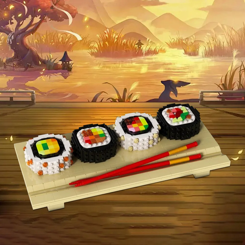 Gobricks MOC-230380 Sushi Board Bouwstenen Heerlijk Voedsel Model Bricks diy Gemonteerd Speelgoed voor Kinderen Gift