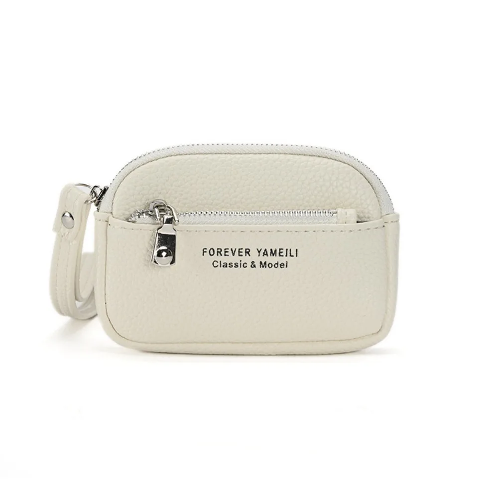 Solid Color Leather Coin Purse Multi-function Lanyard Soft Leather Wallet Lipstick Earphone Cards Keys Mini Clutch Bag