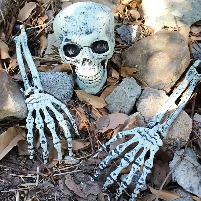 Creepy Halloween Skull Garden Stakes & Fence Hangers, Realistic Skeleton Props for Haunted House Yard, Reusable Party Decor Gift