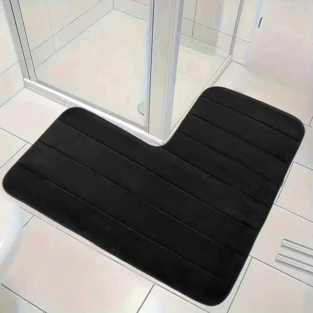 Coral Velvet L-Shaped Bathroom Floor Mat Wear-Resisting Striped Absorbent Foot Mat Right Angle Shower Room Mat Bathroom