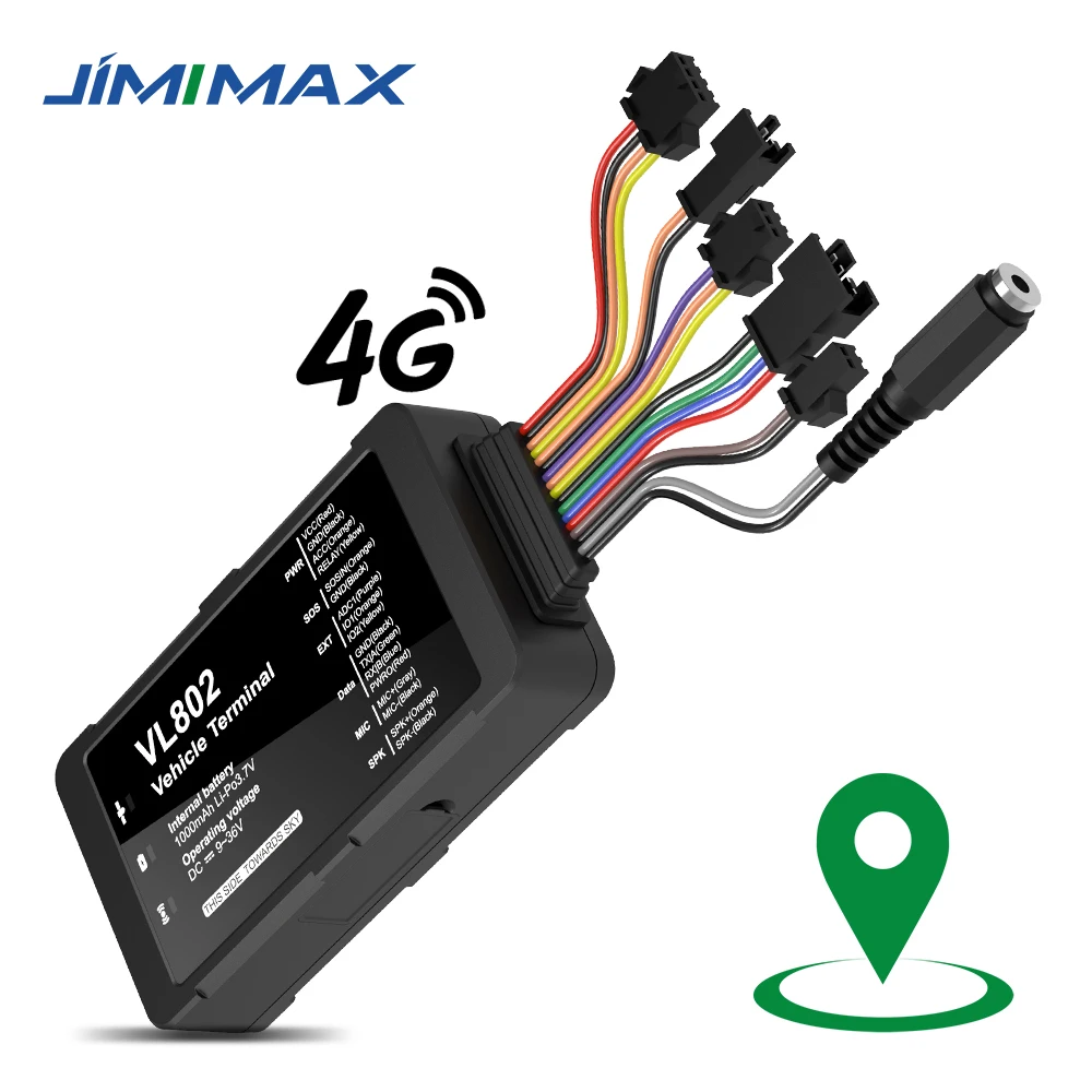 JIMIMAX VL802 차량 추적기, 4G GPS 로케이터, 양방향 대화 블루투스 추적 장치, 차량 함대 관리, 도난 방지 앱 