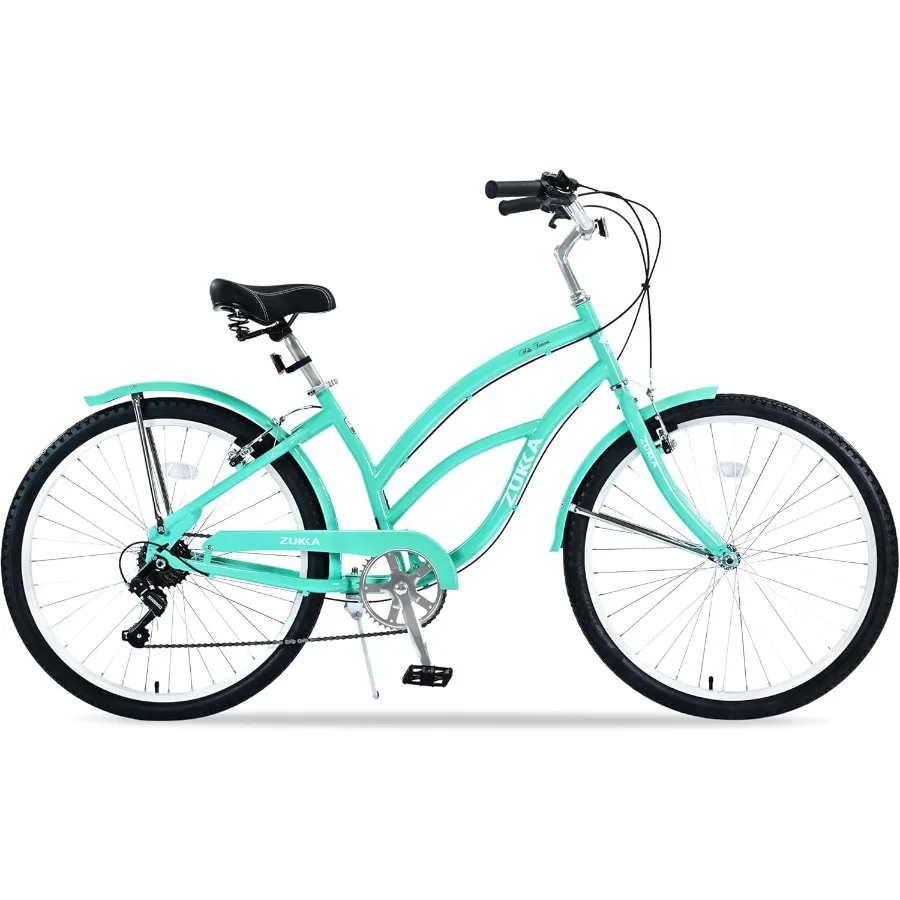 

26 Inch Beach Cruiser Bike for Women and Men: 7 Speed Commuter Bike with High Carbon Steel Dual VBrakes Ideal for Coastal Rides