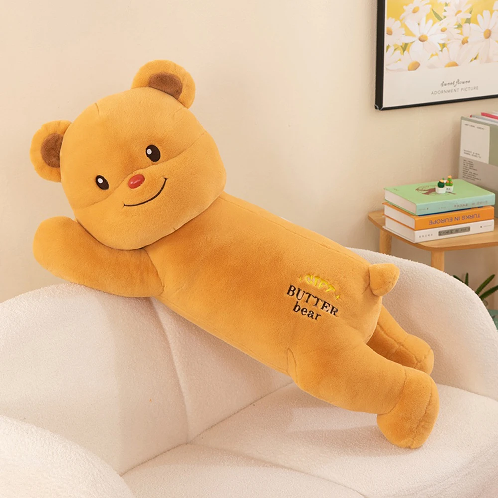 

Fluffy Butter Bear Shaped Leg Crossing Plush Pillow Lying Big Brown Bear Stuffed Animal Toys Premium Quality Best Kid Gifts