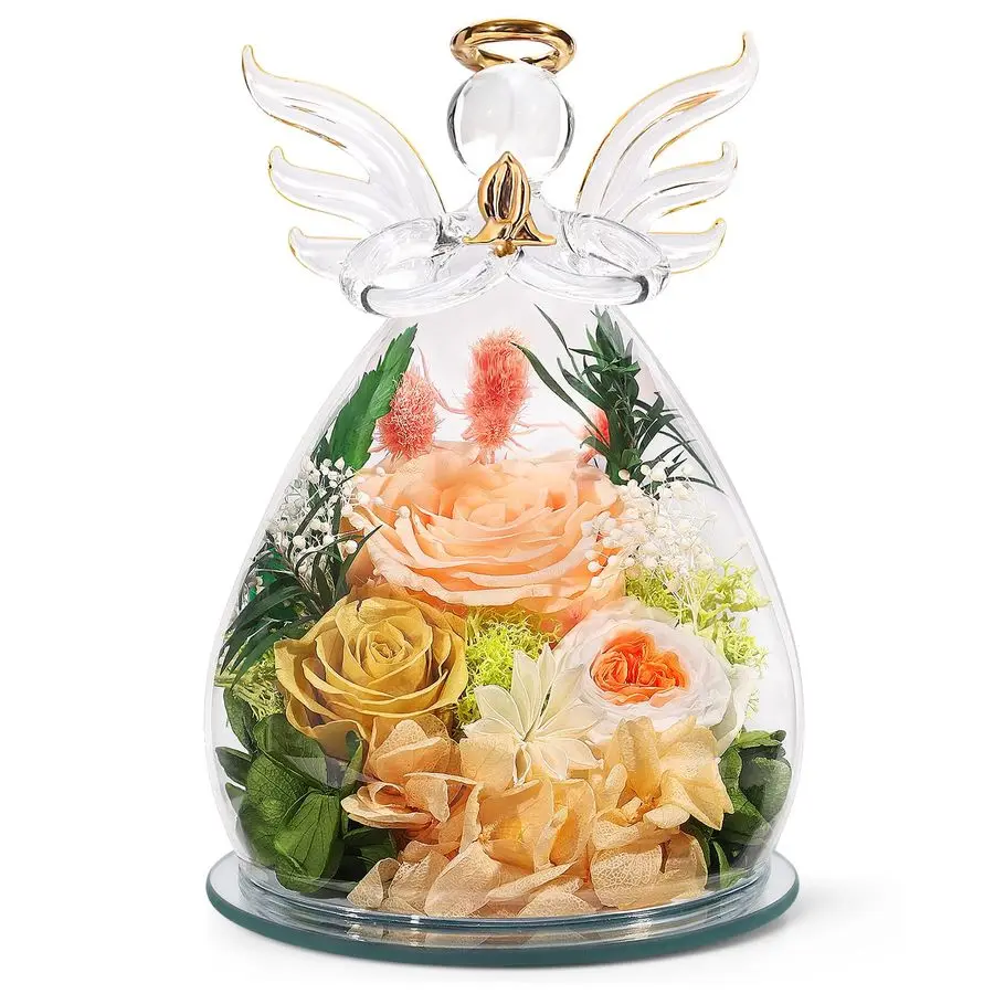 

for Mom Valentines Day Birthday Gifts for Her Women Preserved Rose Forever Flower in Glass Angel Figurines Fresh Flowers for Del