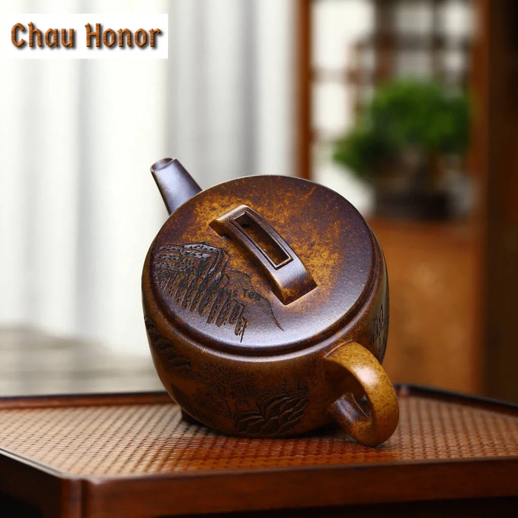 240ML Yixing Purple Clay Teapots Handmade  Big Caliber Pot Raw Ore Wood-fired Mud Tea Infuser Kettle Chinese Zisha Tea Set Craft