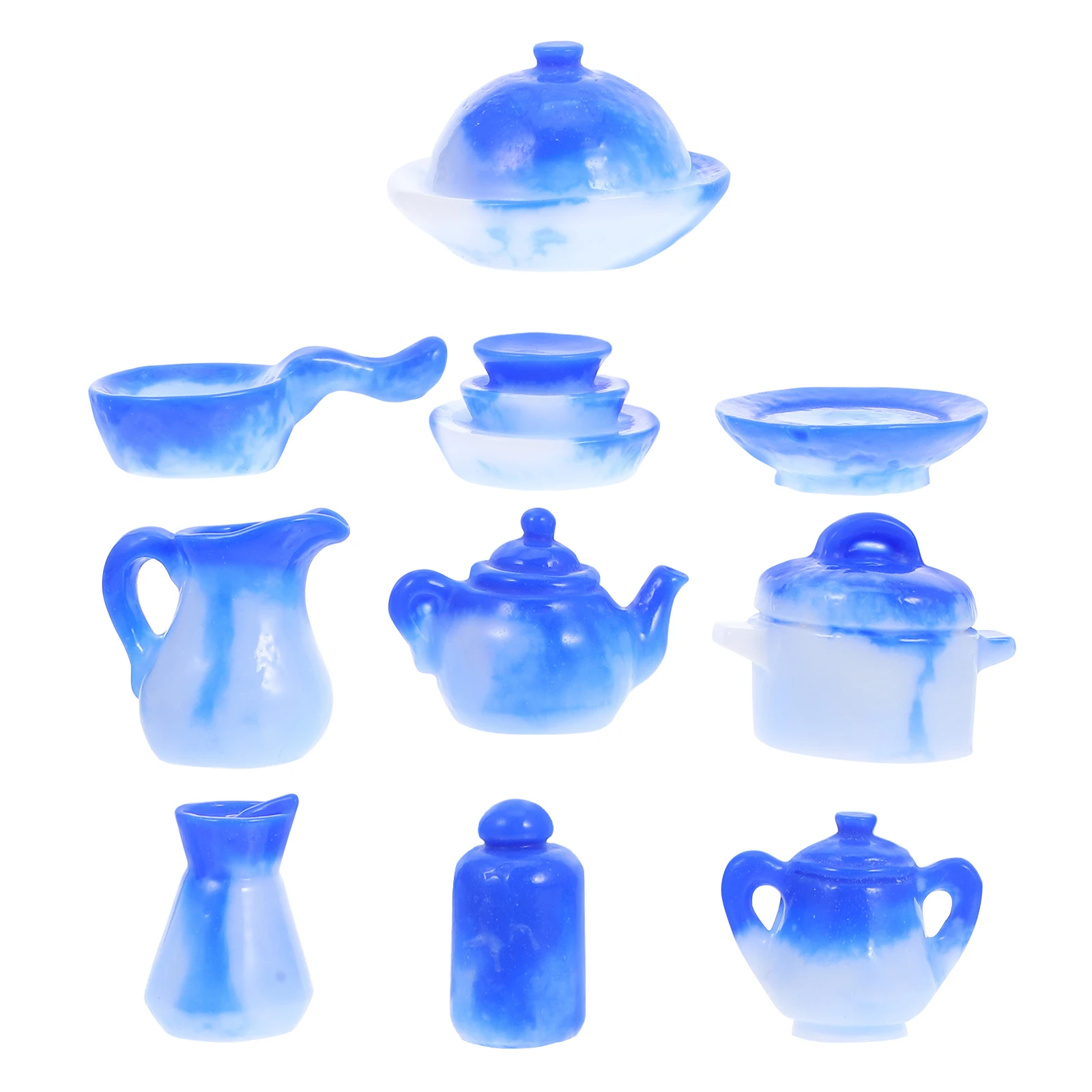 

10 pcs Simulated Glass Ornaments Mini Plate Model Porcelain Kids Tea Set Dollhouse Kitchen Play Toy Lightweight