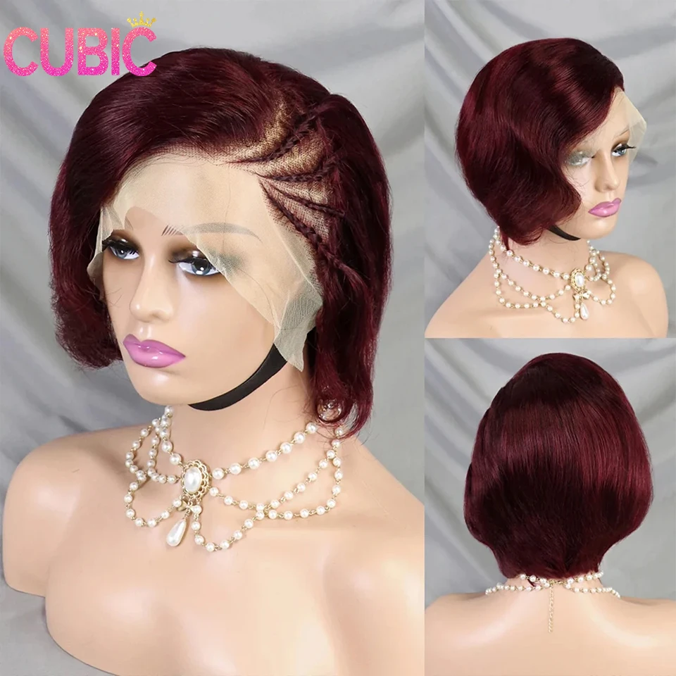 99J Pixie potongan pendek lurus rambut manusia renda Frontal wig kepang 13X4 renda wig tanpa lem Remy Hair untuk wanita siap untuk dipakai